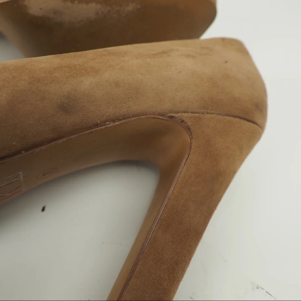 MRKT Claire 7 cafe au lait suede bow platform pump